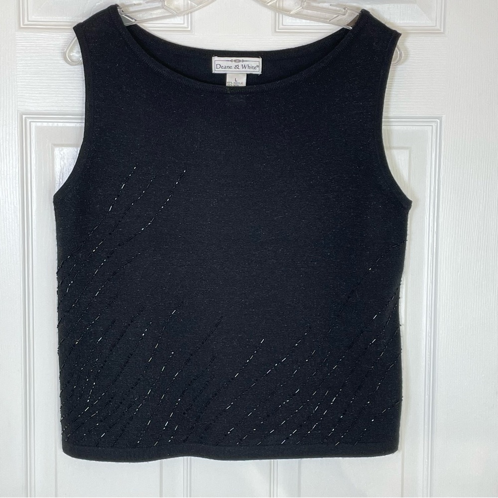 Vintage 90s Black Embellished Tank Top Size Large Business Party Deane & White